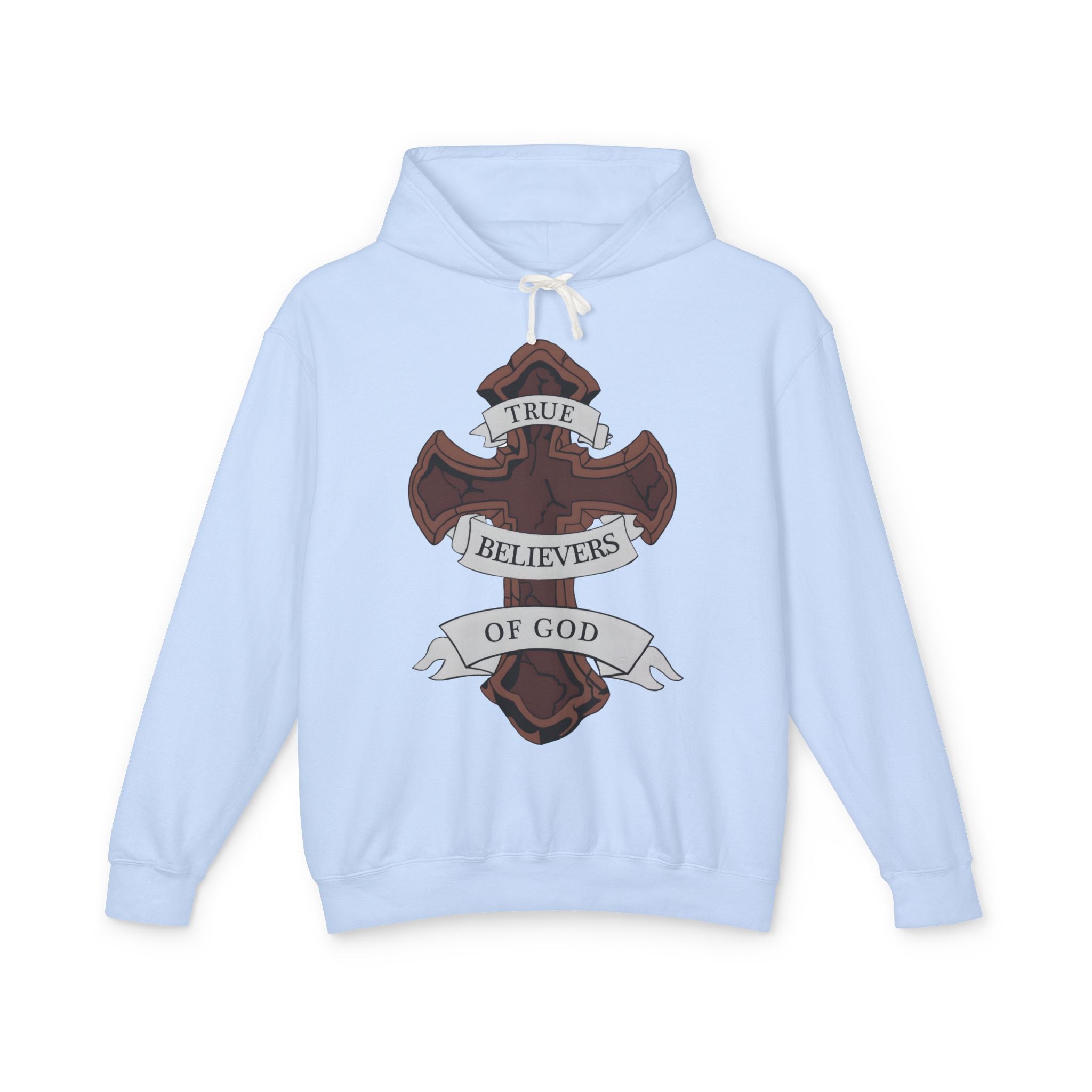 True Believers of God Hoodie — Christian Cross Sweatshirt with Joshua 1:9 Inspirational Quote